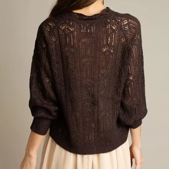 Joyfolie Jelina Button Down High Low Crochet Sweater in Black Coffee NWT - XS - Picture 4 of 8